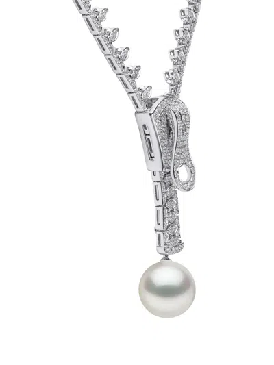 Yoko London 18k White Gold Zyyp Pearls And Diamonds Necklace In Silver