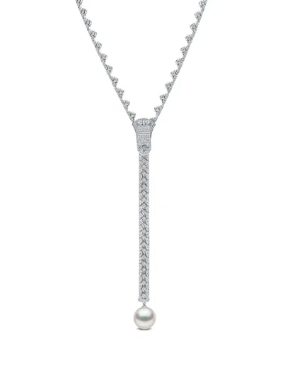 Yoko London 18k White Gold Zyyp Pearls And Diamonds Necklace In Silver