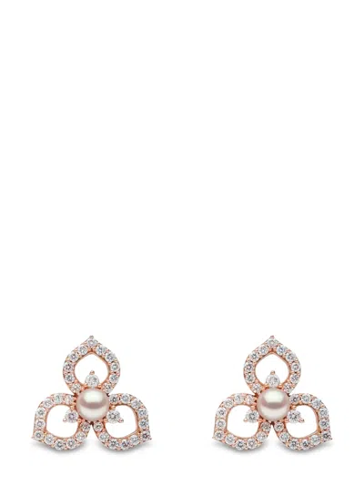 Yoko London 18kt Rose Gold Petal Akoya Pearl And Diamond Earrings In 9