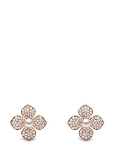 Yoko London 18kt Rose Gold Petal Akoya Pearl And Diamond Earrings In 9
