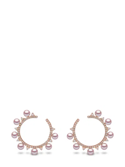 Yoko London 18kt Rose Gold Sleek Akoya Pearl And Diamond Earrings In 9