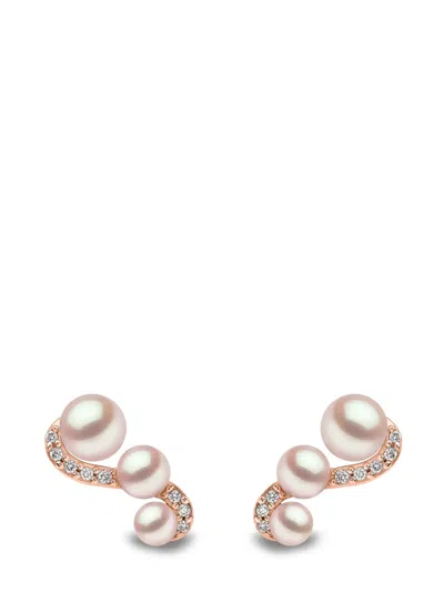 Yoko London 18kt Rose Gold Sleek Akoya Pearl And Diamond Earrings In 9