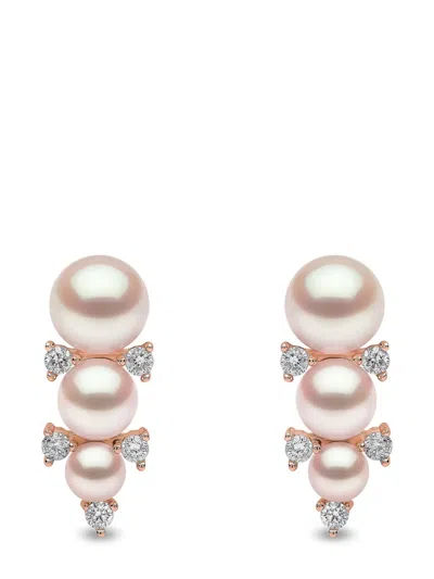 Yoko London 18kt Rose Gold Sleek Akoya Pearl Diamond Earrings In 9