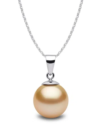 Yoko London 18kt White Gold Classic 9mm Golden South Sea Pearl Pendant Necklace In Silber