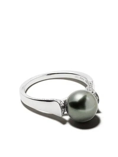 Yoko London 18kt White Gold Classic Tahitian Pearl And Diamond Ring In 7