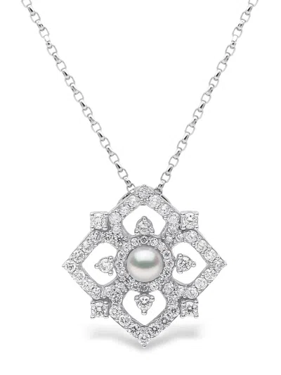 Yoko London 18kt White Gold Petal Pearl And Diamond Pendant In Silver