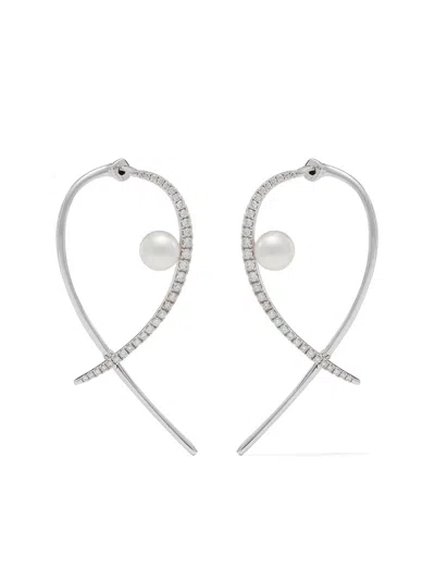 Yoko London 18kt White Gold Sleek Akoya Pearl And Diamond Earrings In Silver