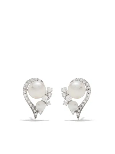 Yoko London 18kt White Gold Trend Freshwater Pearl And Diamond Earrings In 7