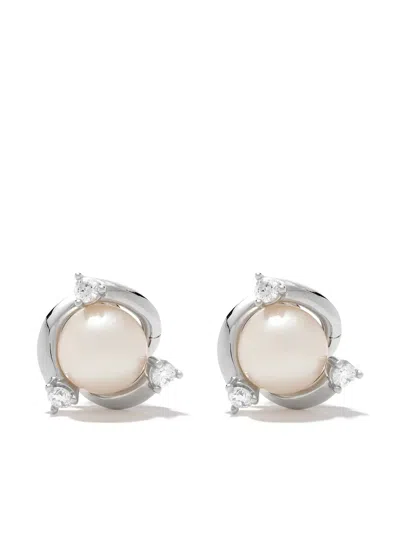 Yoko London 18kt White Gold Trend Freshwater Pearl And Diamond Earrings In 7
