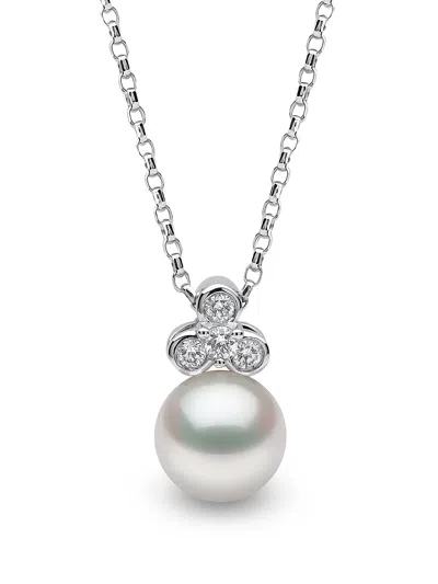 Yoko London 18kt White Gold Trend Freshwater Pearl And Diamond Pendant Necklace In Silver