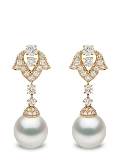 Yoko London 18kt Yellow Gold Diamond Pearl Drop Earrings