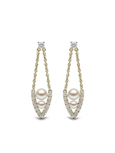 Yoko London 18kt Yellow Gold Diamond Pearl Sleek Earrings