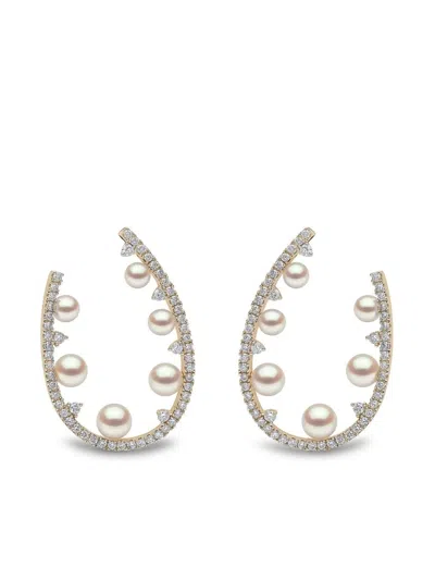 Yoko London 18kt Yellow Gold Diamond Pearl Sleek Hoop Earrings