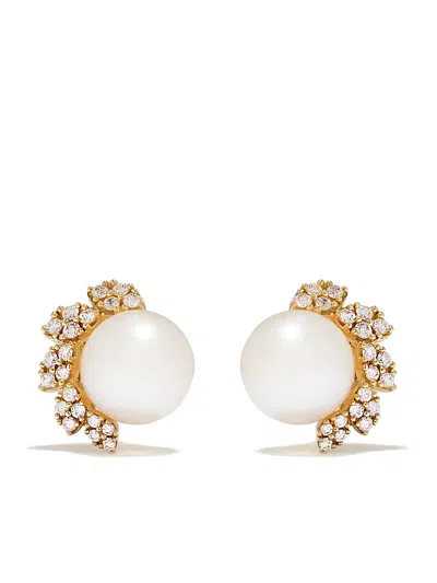 Yoko London 18kt Yellow Gold Diamond Pearl Trend Stud Earrings