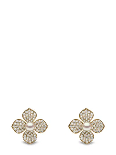 Yoko London 18kt Yellow Gold Petal Pearl And Diamond Earrings