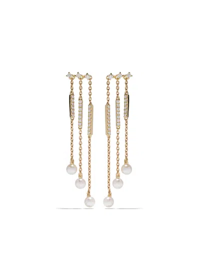 Yoko London 18kt Yellow Gold Sleek Akoya Pearl And Diamond Earrings