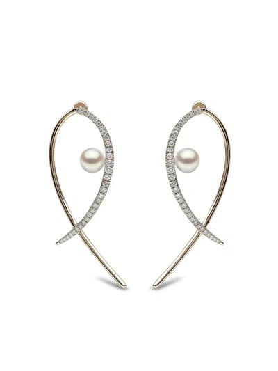 Yoko London 18kt Yellow Gold Sleek Akoya Pearl And Diamond Earrings