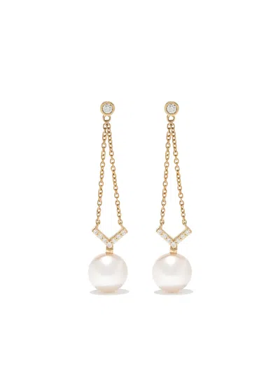 Yoko London 18kt Yellow Gold Trend Diamond And Pearl Drop Earrings In 6