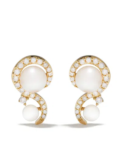 Yoko London 18kt Yellow Gold Trend Freshwater Pearl And Diamond Stud Earrings