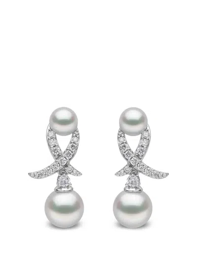 Yoko London Akoya Pearl And Diamond Earrings In Metallic