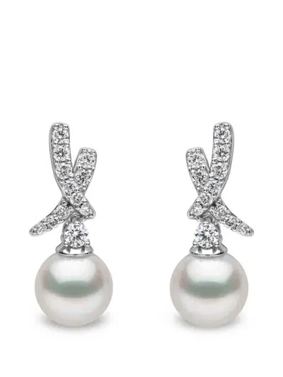 Yoko London Akoya Pearl And Diamond Earrings In Metallic