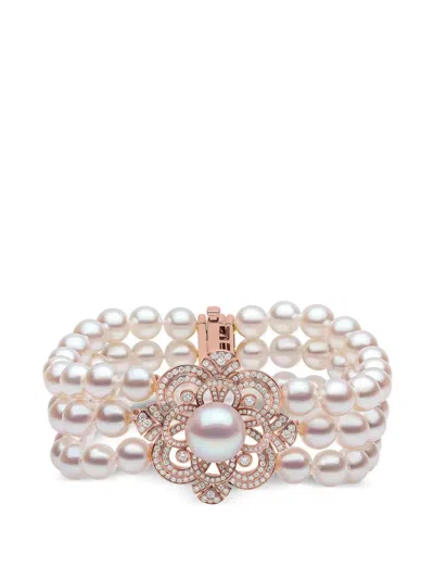 Yoko London 18ct Rg Ss 3row Akoya Bracelet 256d:1.37ct In White