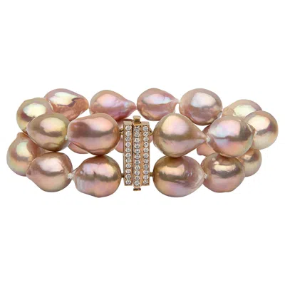 Pre-owned Yoko London Baroque Freshwater Pearl And Diamond Bracelet In 18 Karat Rose Gold In Red