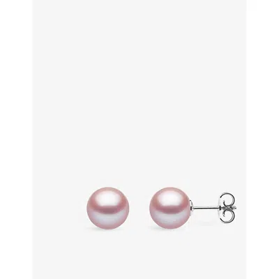 Yoko London Classic 18ct White-gold And Pink Cultured Pearl Stud Earrings