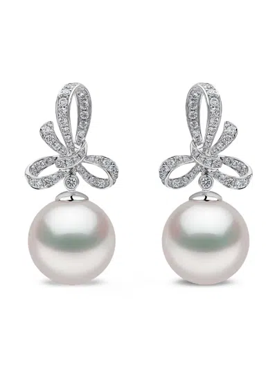 Yoko London Contessa Diamond And Pearl Earrings In Metallic
