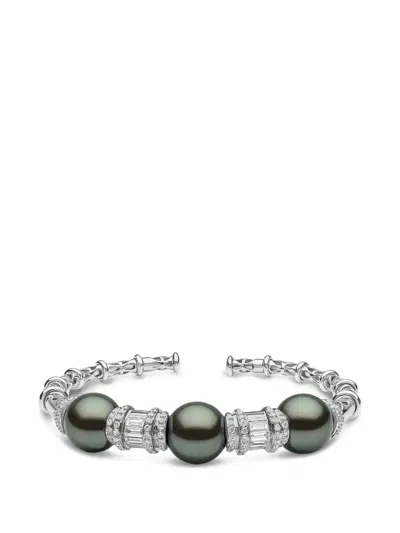Yoko London Diamond Pearl Bangle In Metallic