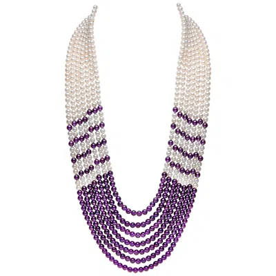 Pre-owned Yoko London Freshwater Pearl And Amethyst Necklace In 18 Karat White Gold