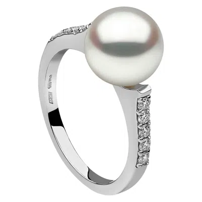 Pre-owned Yoko London Freshwater Pearl And Diamond 18 Karat White Gold Classic Ring