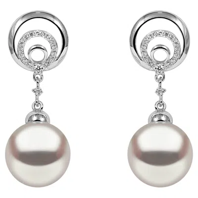 Pre-owned Yoko London Freshwater Pearl And Diamond Earrings In 18 Karat White Gold