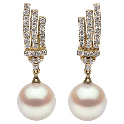 Pre-owned Yoko London Freshwater Pearl And Diamond Earrings In 18 Karat Yellow Gold