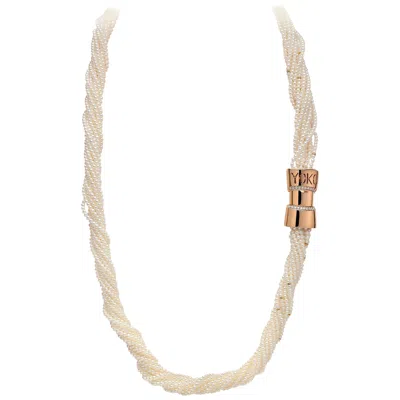 Pre-owned Yoko London Freshwater Pearl And Diamond Necklace In 18 Karat Rose Gold In Red