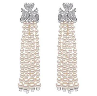 Pre-owned Yoko London Freshwater Pearl And Diamond Tassel Earrings In 18 Karat White Gold