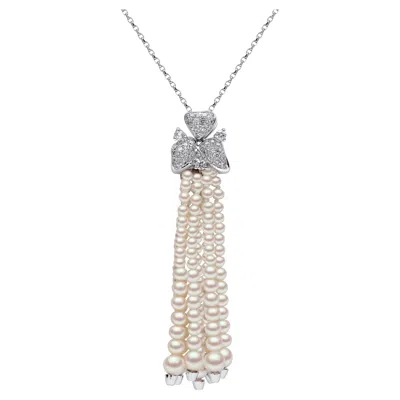 Pre-owned Yoko London Freshwater Pearl And Diamond Tassel Pendant In 18 Karat White Gold