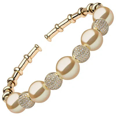 Pre-owned Yoko London Golden South Sea Pearl And Diamond Bangle In 18 Karat Yellow Gold