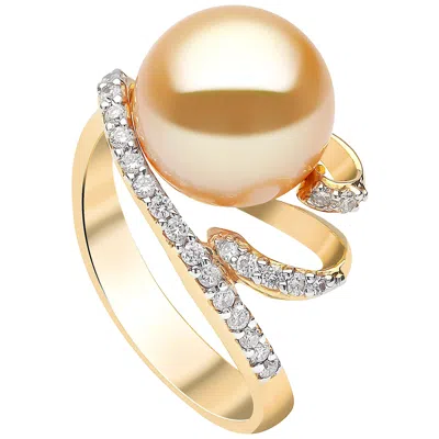 Pre-owned Yoko London Golden South Sea Pearl And Diamond Ring Set In 18 Karat Yellow Gold