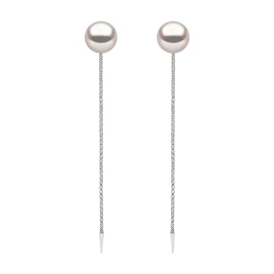 Pre-owned Yoko London Japanese Akoya Pearl Earrings With Chain In 18k White Gold