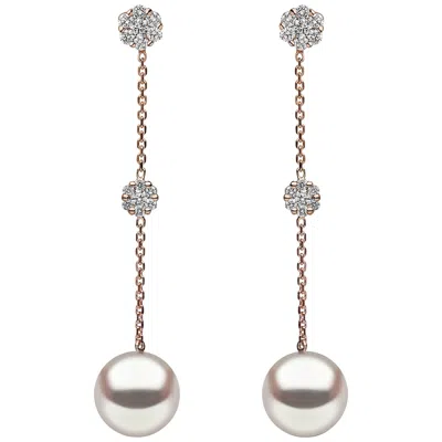 Pre-owned Yoko London Pearl And Diamond Chain Earrings In 18 Karat Rose Gold In Red