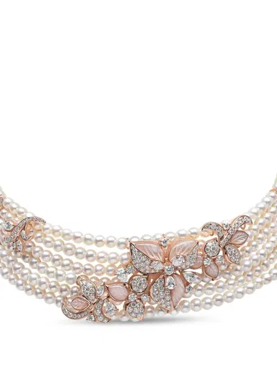 Yoko London Pearl And Diamond Floral Necklace In Gold