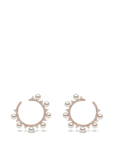 Yoko London Pearl And Diamond Hoop Earrings In Pink