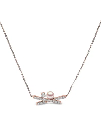Yoko London Pearl And Diamond Necklace In Transparent