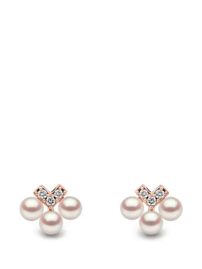 Yoko London Pearl And Diamond V Earrings In Pink