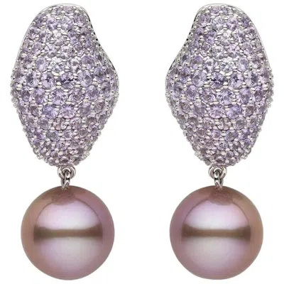 Pre-owned Yoko London Pearl And Pink Sapphire Drop Earrings In 18 Karat White Gold