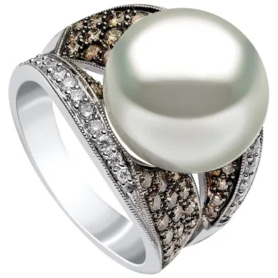 Pre-owned Yoko London Pearls South Sea Pearl And Diamond Ring In 18 Carat White Gold