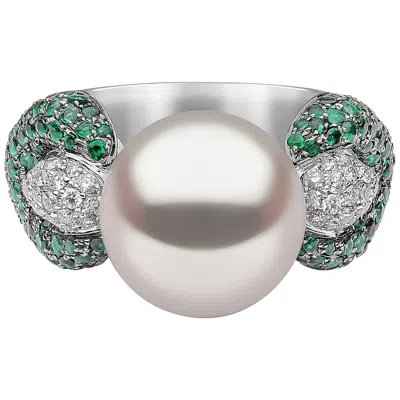 Pre-owned Yoko London South Sea, Diamond And Emerald Ring In 18 Karat White Gold