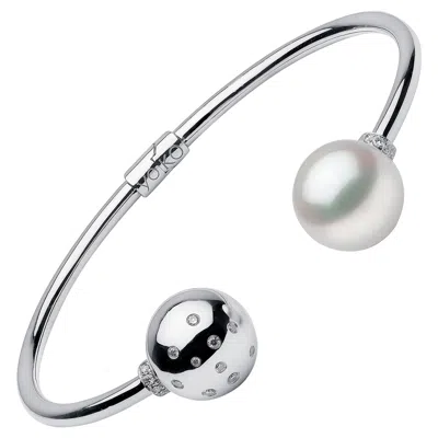 Pre-owned Yoko London South Sea Pearl And Diamond Bracelet In 18k White Gold