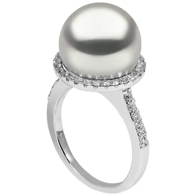 Pre-owned Yoko London South Sea Pearl And Diamond Halo Ring In 18 Karat White Gold